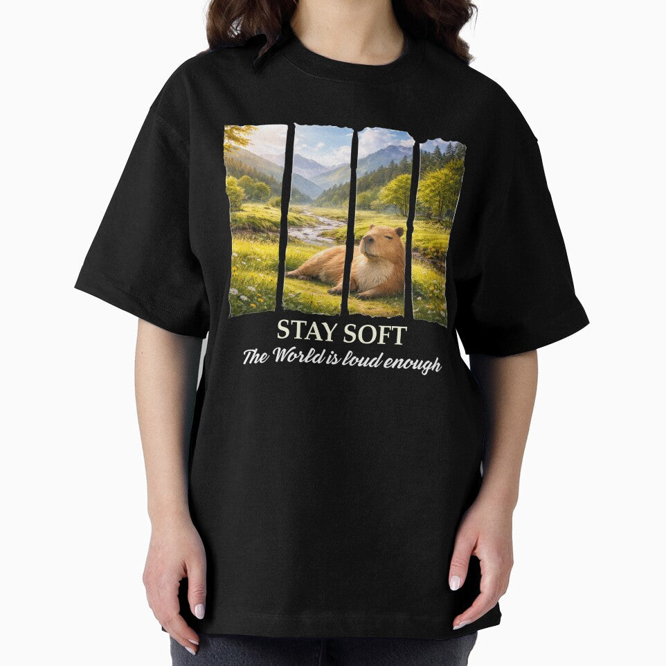 Stay Soft Capybara Aesthetic Calm Nature Mental Health T-Shirt by HOUSE OF TIST