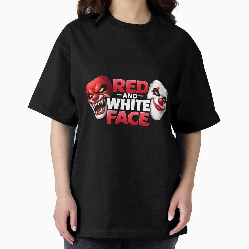 Red and White Face- Good Vs Bad people in Society Oversized T shirt by Holadiseno