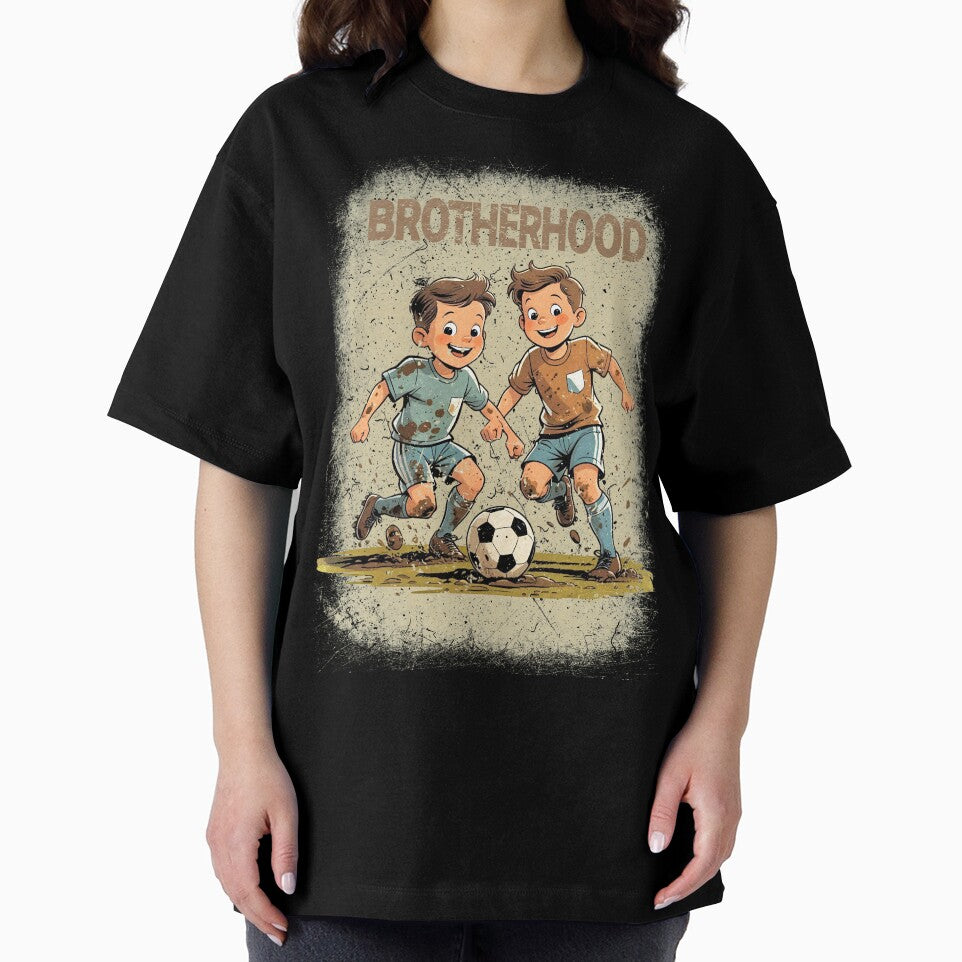 Brotherhood – Muddy Kids Playing Soccer Vintage Illustration by p-frosty-design