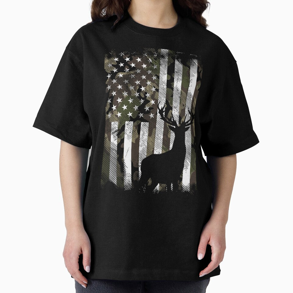 Camo US Flag Deer Elk Buck Camoflage Hunting Hunter Dad 	 Short Sleeve by maxieleratac