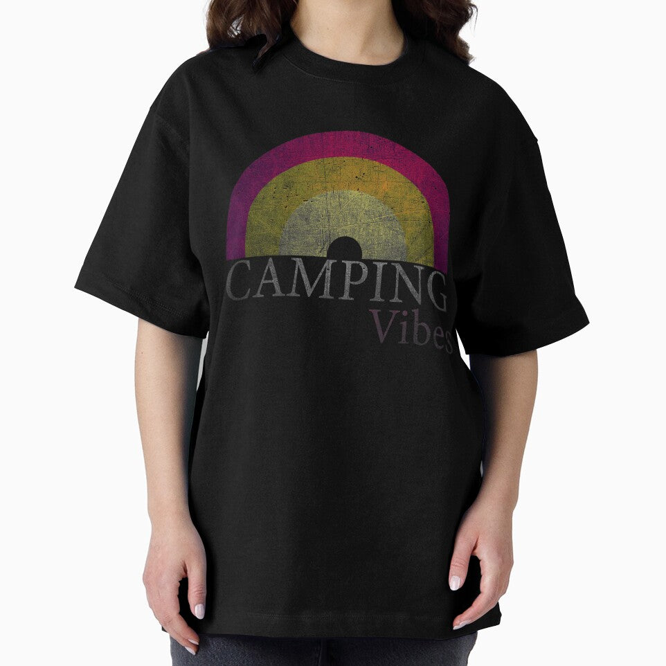 Camping Vibes T Shirt Women Rainbow Graphic Tee Top Casual Outdoors Hiking Shirt by Cheesies