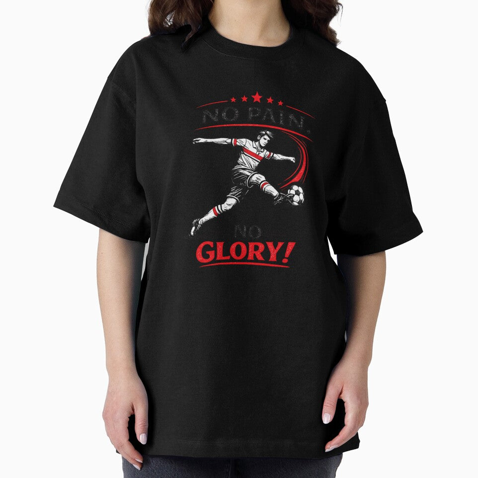 No Pain No Glory Soccer Player – Retro Vintage Line Art in Black & Red (AI Graphic) by Cleora Art
