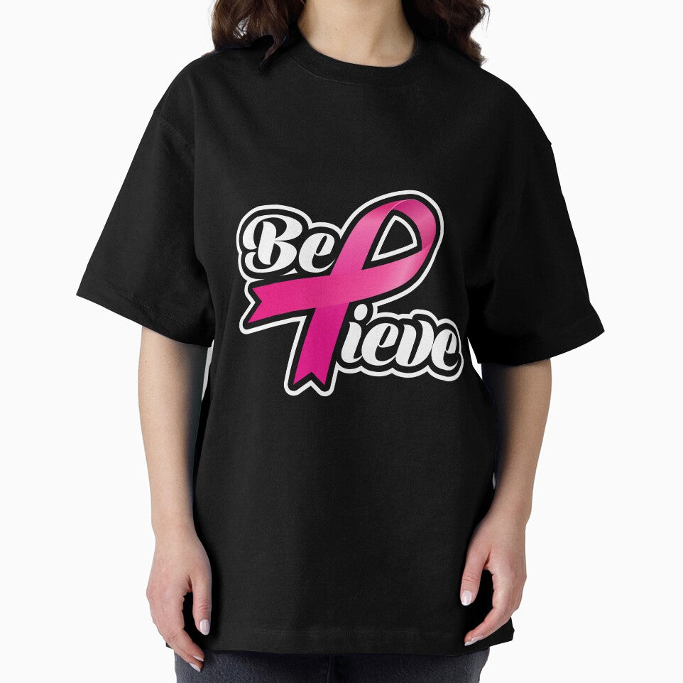 Believe Pink Ribbon T-Shirt | Breast Cancer Awareness Tee by AllStarMerch