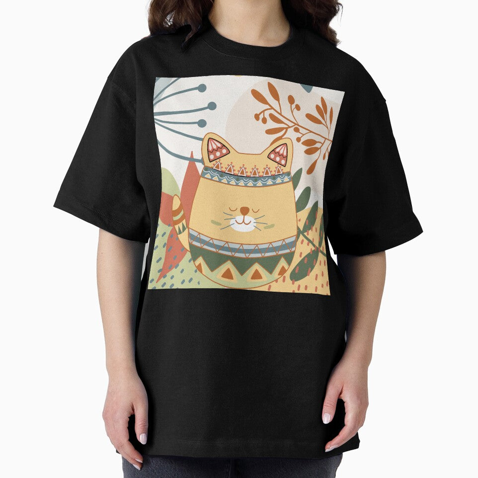 Chubby Boho Kitty Cat with a Chic Boho Background by JoyOfHopeStore