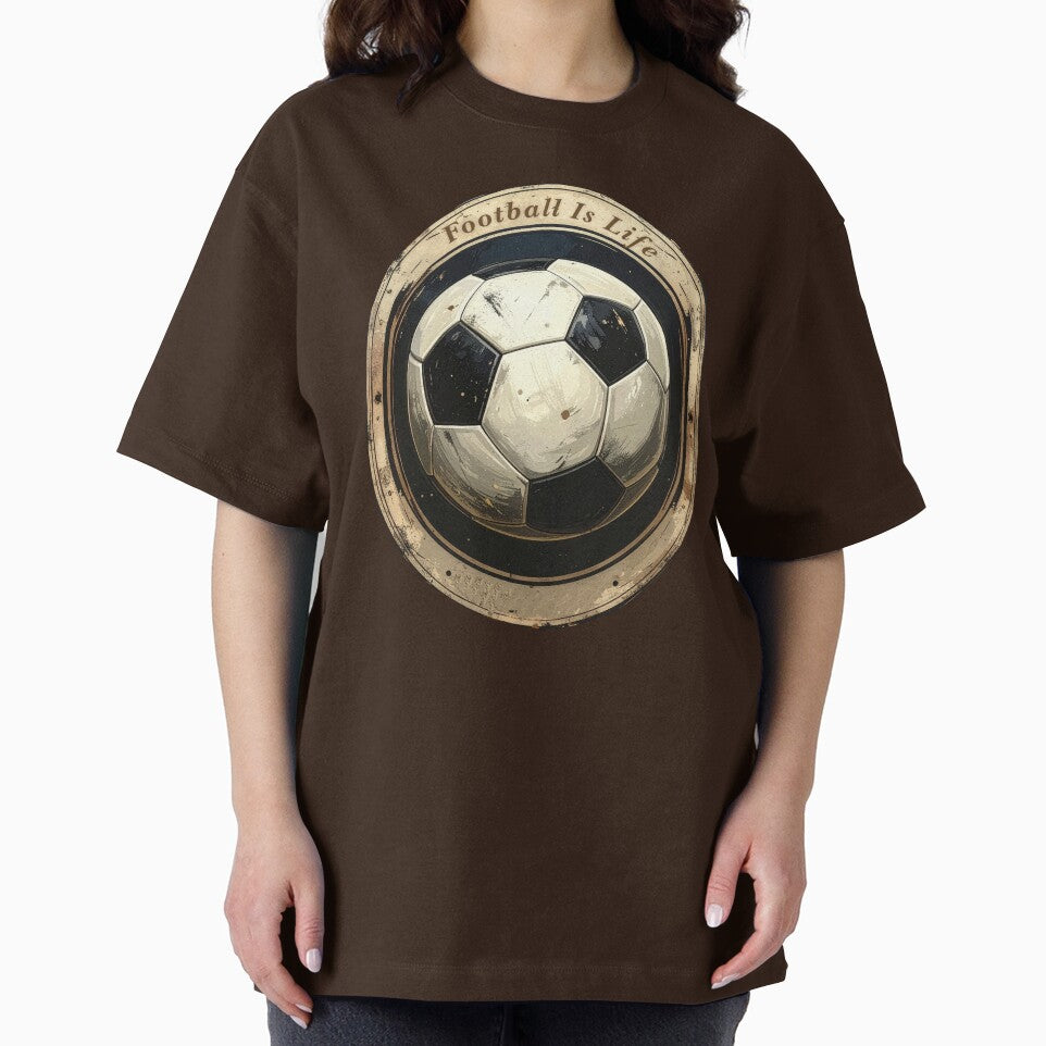 Football is life vintage soccer ball emblem distressed aged badge retro football crest sports art by icemanphotos