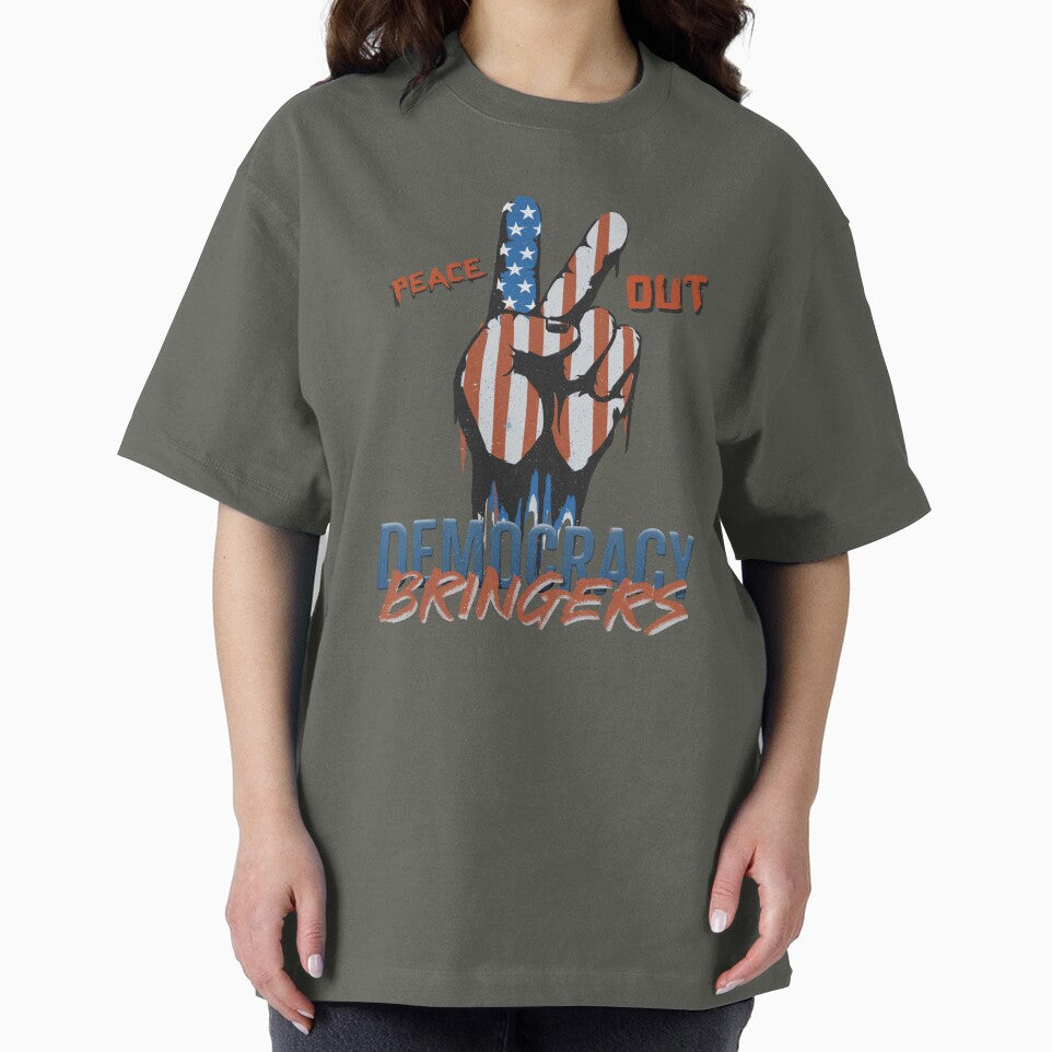 peace out! democracy bringers - american flag in victory hand sign graffiti graphic artwork by hayrpictures