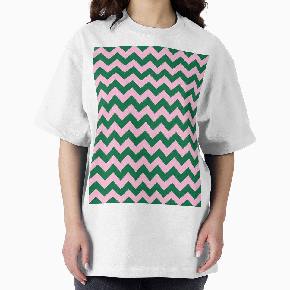 Cotton Candy Pink and Cadmium Green Horizontal Zigzags by ColorsPatterns