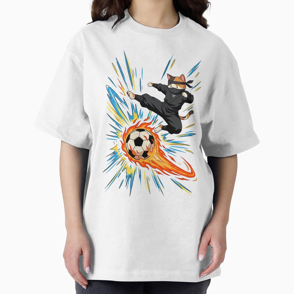 Retro Kawaii Ninja Cat Soccer Fan - Anime Aesthetic by M.Store
