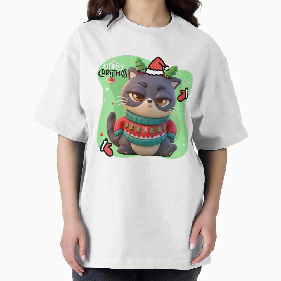 Merry Christmas Cat bad mood Oversized T-Shirt by moodlyx