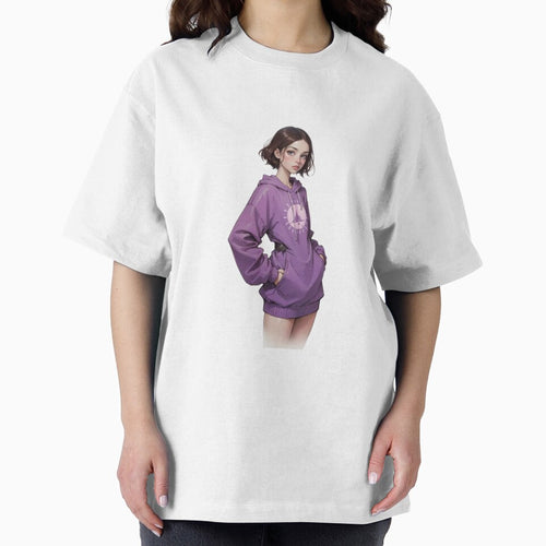 Aesthetic Purple Hoodie Girl Digital Art Sticker - Cute Anime Character Illustration by TheRosyCanvas