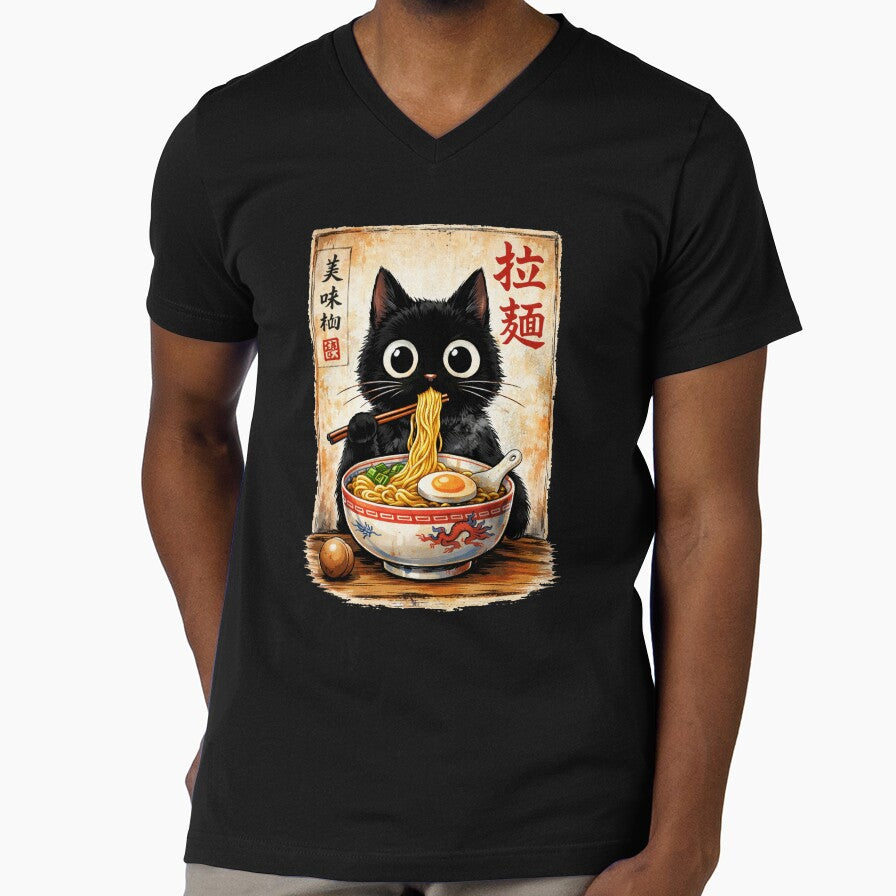 Kawaii Ramen Cat Retro Japanese Noodles Artwork by Kladhadredo