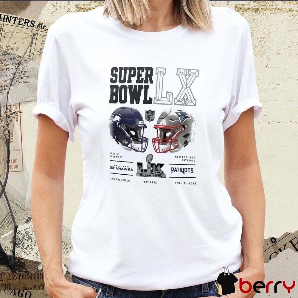 New England Patriots vs. Seattle Seahawks Super Bowl LX Dueling Helmets t-shirt