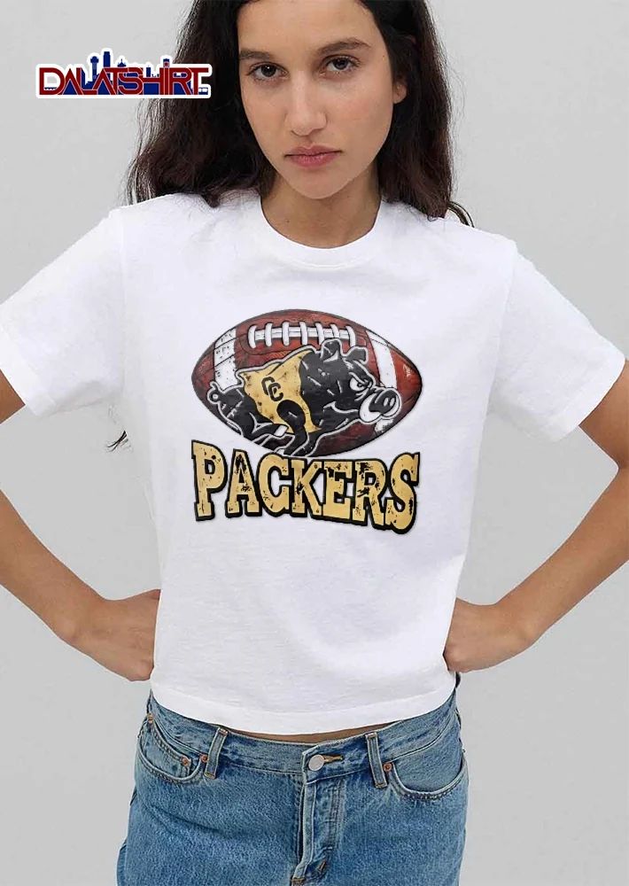 Colquitt County Packers Distressed Cartoon Boar Charging Football Background shirt