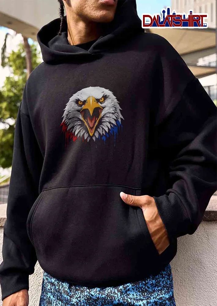 American Screaming Bald Eagle Head Dripping Red Blue Paint shirt