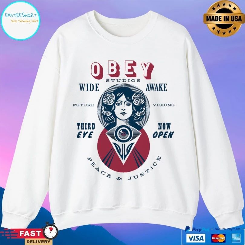 Obey Studios Wide Awake Future Visions Third Eye Now Open Peace And Justice T-shirt