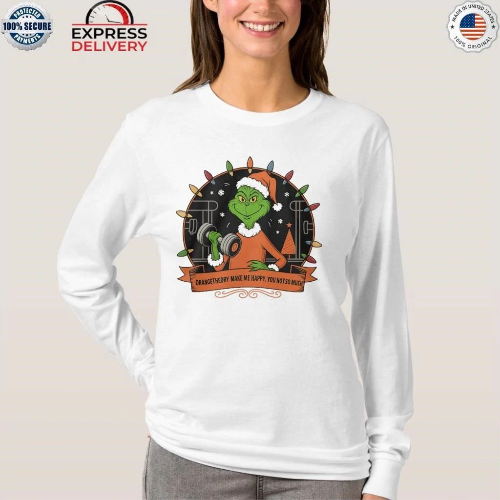 Grinch Santa Orange Theory Make Me Happy You Not So Much Christmas Lights Shirt