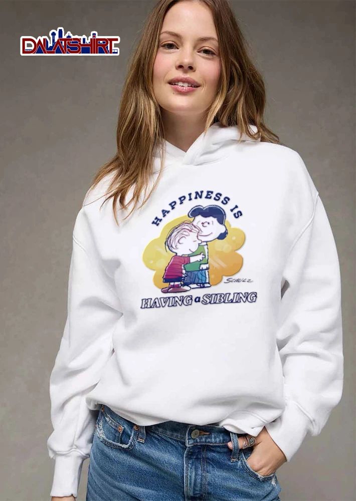 Peanuts Happiness Is Having A Sibling Schulz Cartoon Linus Hugging Lucy shirt