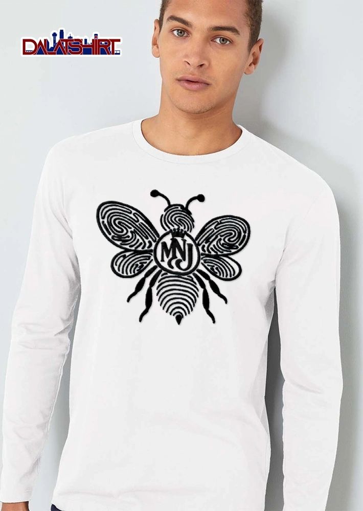 Mnj Black Fingerprint Bee Crown Emblem Monogram Line Art shirt