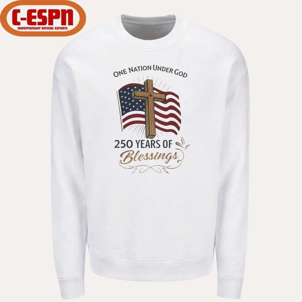 America 250 Years of Blessings One Nation Under God Flag & Cross Patriotic T-Shirt