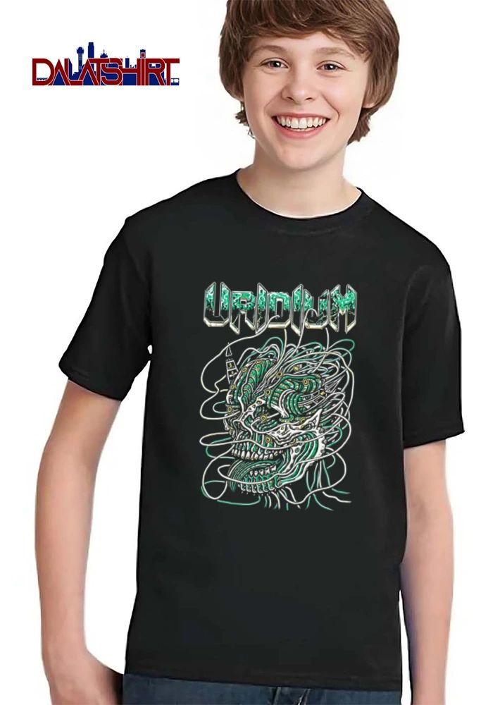 Uridium Biomechanical Cyberpunk Monster Skull Green Wires shirt