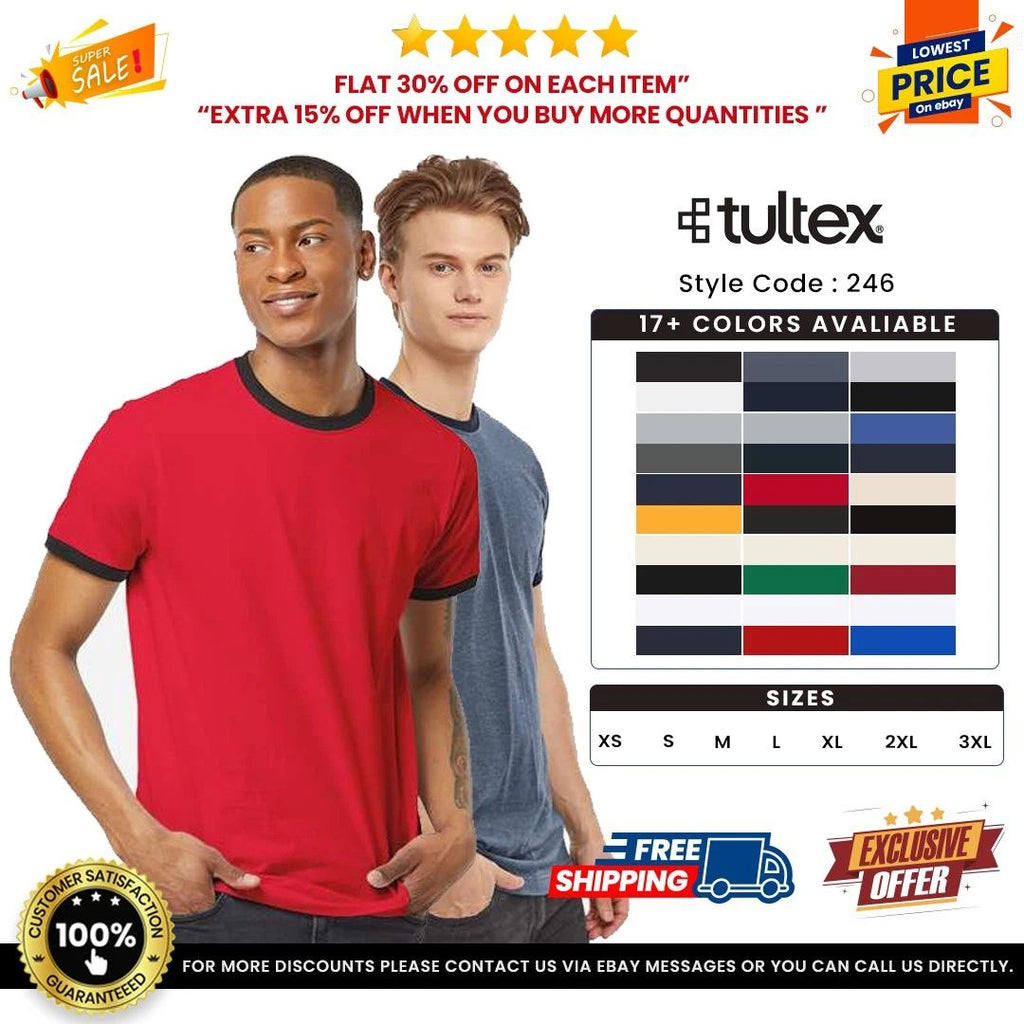 Tultex 246 Unisex Ringspun Short Sleeve Fine Jersey Ringer T-Shirt