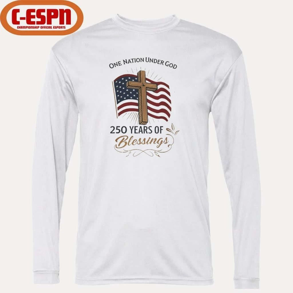 America 250 Years of Blessings One Nation Under God Flag & Cross Patriotic T-Shirt
