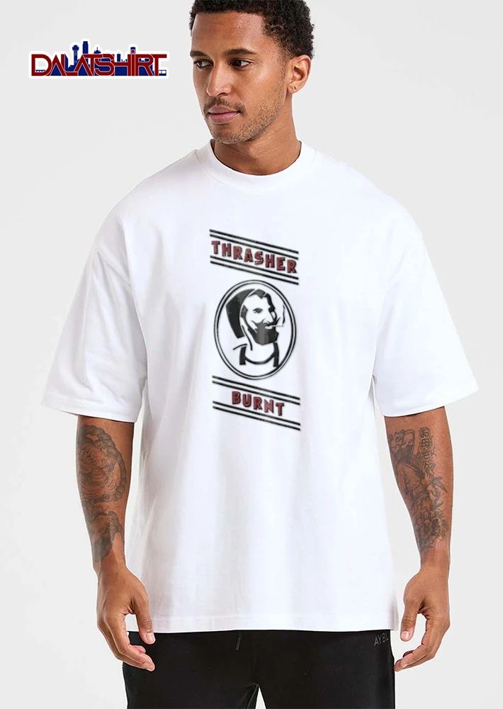 Thrasher Burnt Bearded Man Smoking Cigarette Circle Line Art shirt