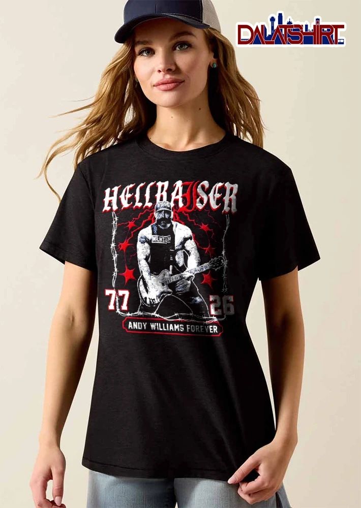 Hellraiser Mr Willz Andy Williams Forever 77 26 Halftone Bearded Guitarist Barbed Wire shirt