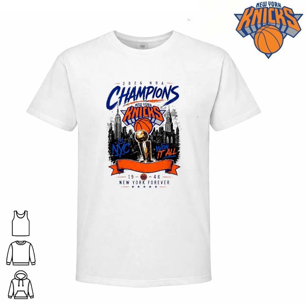 New York Knicks Champions NBA 2026 Won It All Skyline Trophy Banner Vintage Shirt