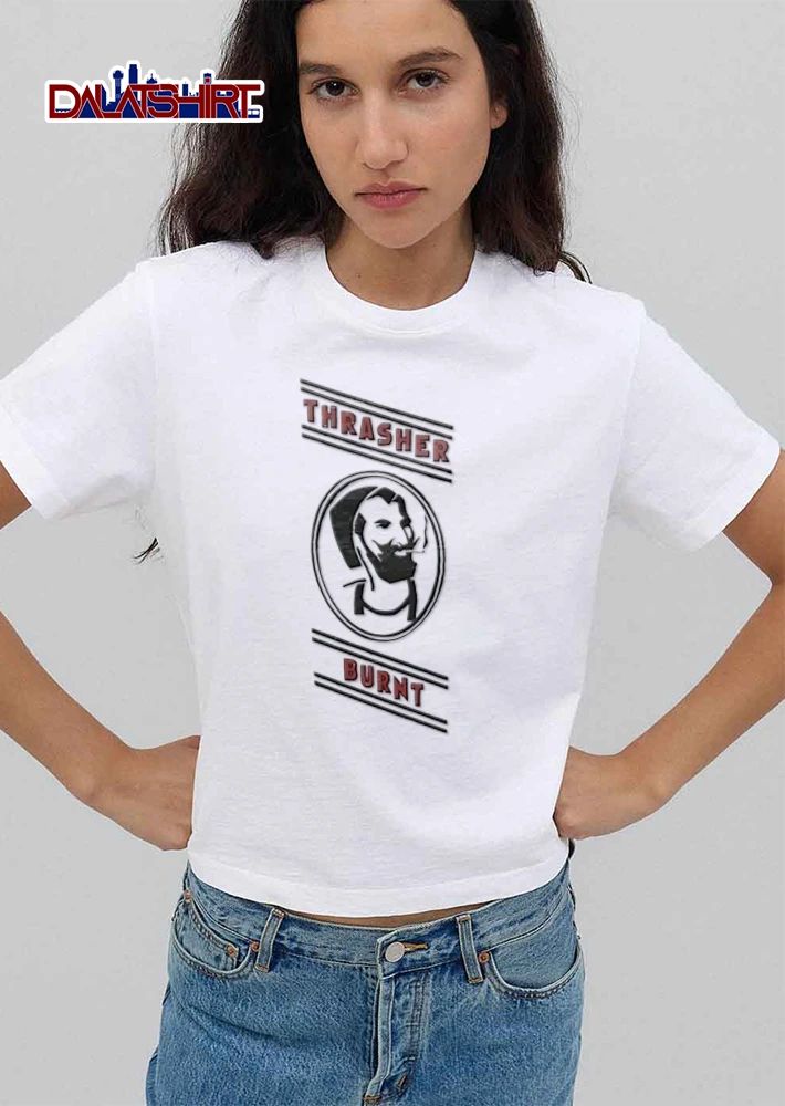 Thrasher Burnt Bearded Man Smoking Cigarette Circle Line Art shirt