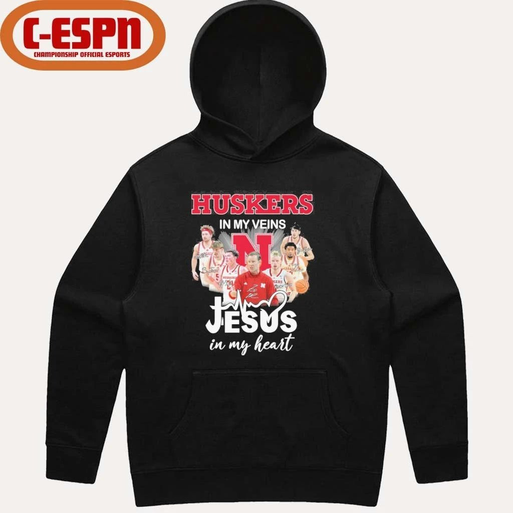 Nebraska Huskers Men’s Basketball In My Veins Jesus In My Heart Shirt