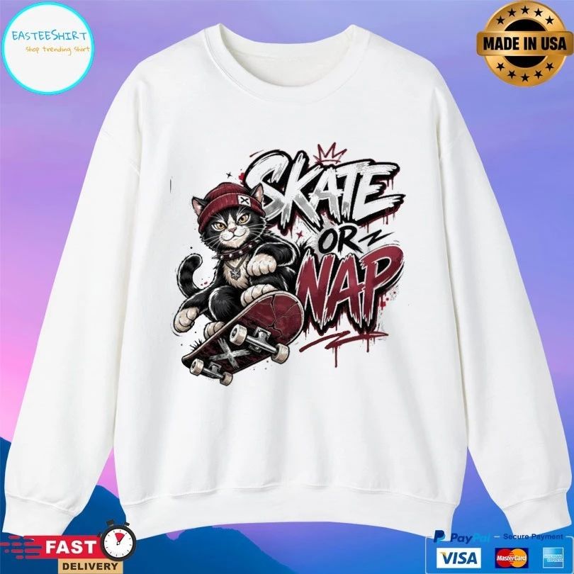 Skate Or Nap Skater Kitten T-shirt