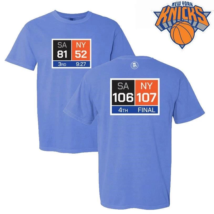 New York Knicks Comeback Victory Scoreboard San Antonio Spurs 106 New York 107 Graphic NBA Finals 2026 Two Sided Shirt