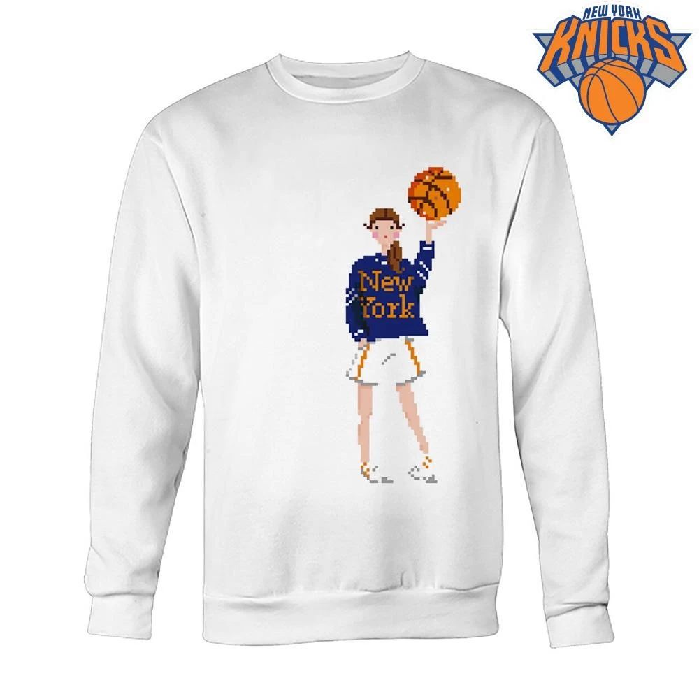 New York Knicks Girl Holding Basketball Pixel Art Cute Aesthetic Vintage NBA Finals 2026 Shirt
