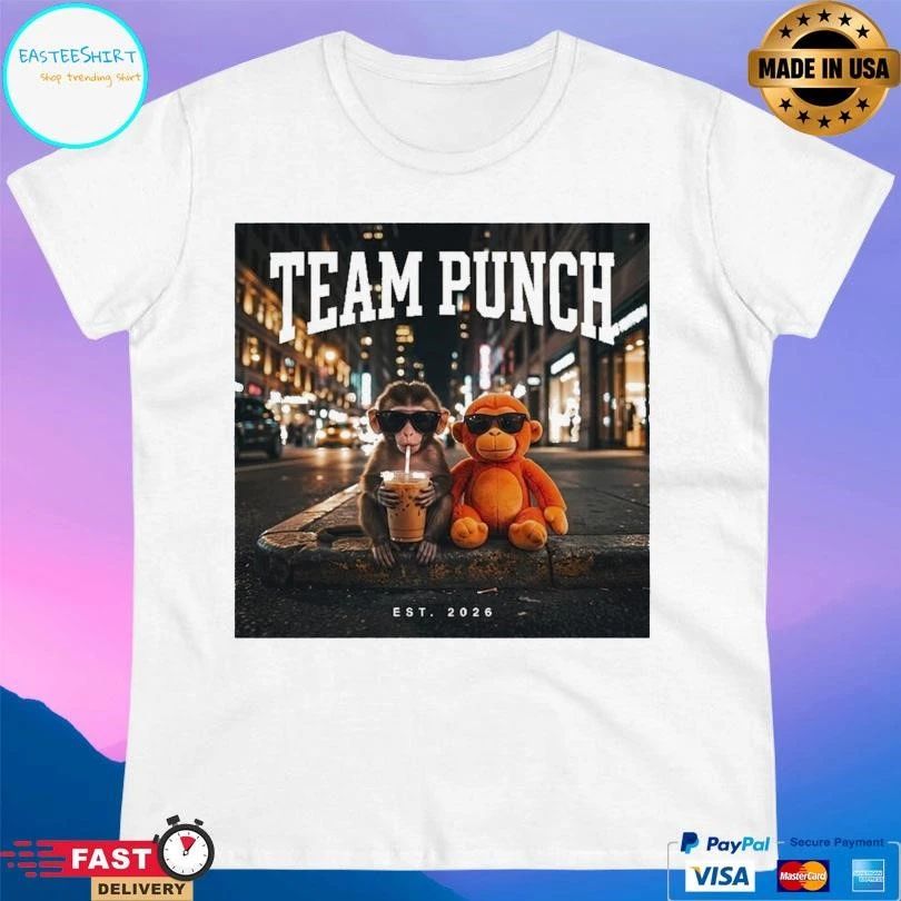Team Punch Monkey Cool Monkey With Iced Coffee Retro City Night Vibes Est 2026 T-shirts