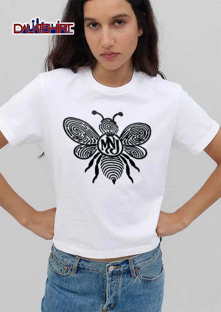 Mnj Black Fingerprint Bee Crown Emblem Monogram Line Art shirt