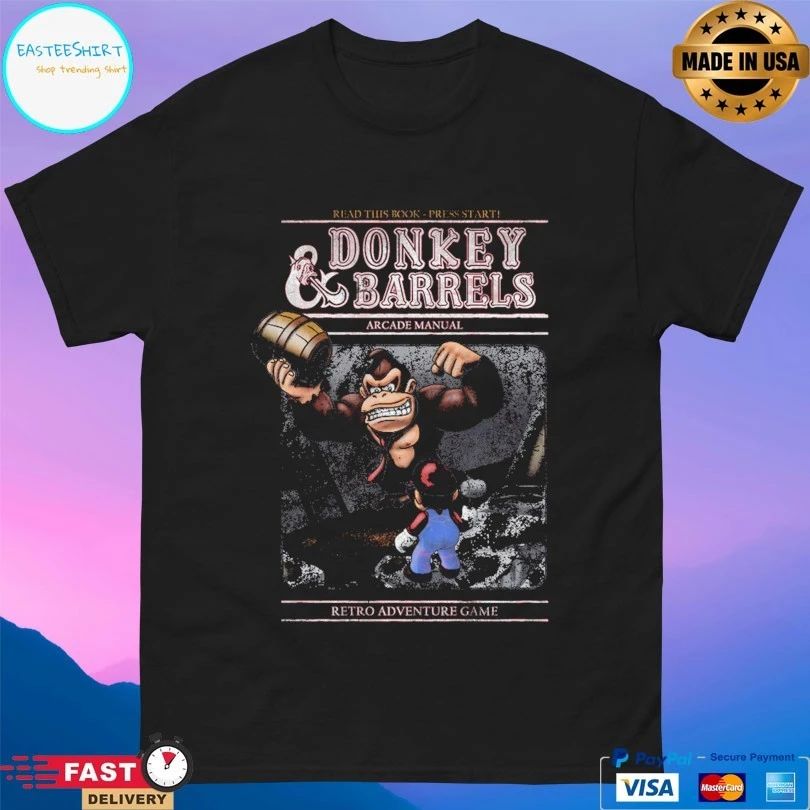 Read This Book Press Start Donkey And Barrels Arcade Manual Retro Adventure Game T-shirt