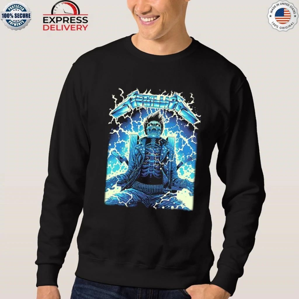 Metallica Ride The Lightning Artwork By Luke Preece Australia M72 Tour Exclusive Art Skeleton On The Electric Chair Shirt