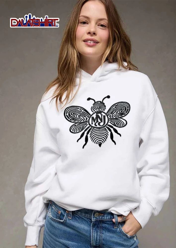 Mnj Black Fingerprint Bee Crown Emblem Monogram Line Art shirt