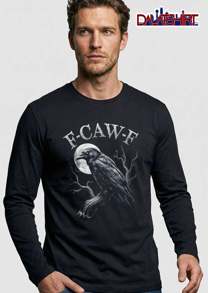 F Caw Distressed Black Raven Perched Gnarled Tree Moon shirt
