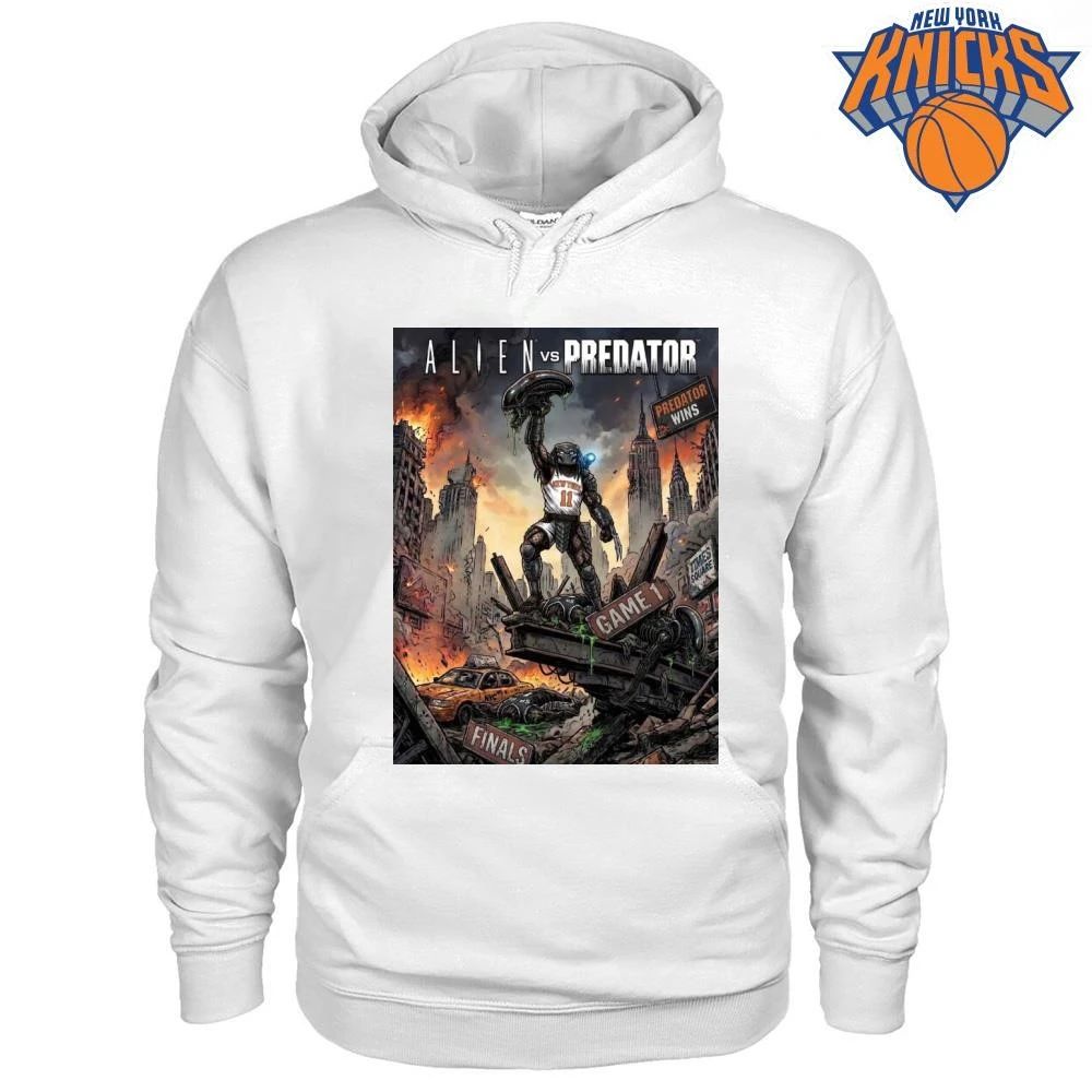 New York Knicks Jalen Brunson Predator Vs Alien San Antonio Spurs Game 1 Comic Graphic NBA Finals 2026 Shirt