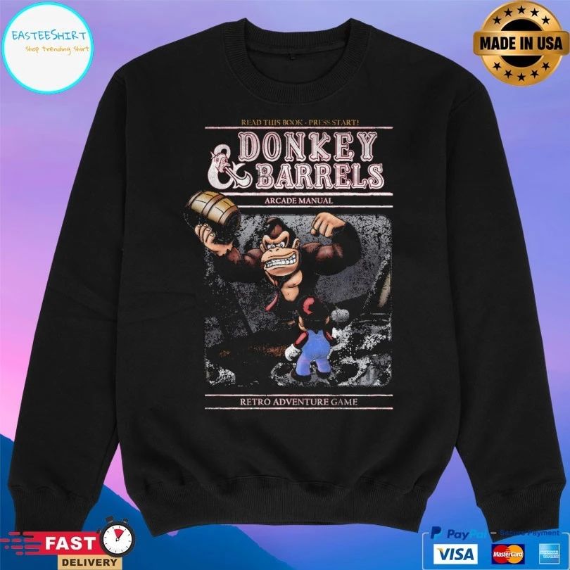Read This Book Press Start Donkey And Barrels Arcade Manual Retro Adventure Game T-shirt