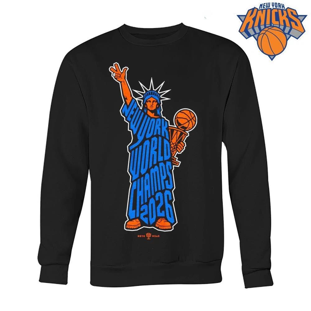 New York Knicks Champions NBA 2026 Statue of Liberty World Champs Trophy Shirt