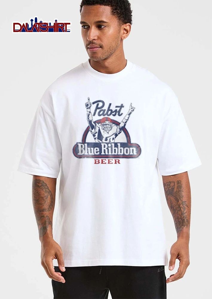 Pabst Blue Ribbon Beer Distressed Football Player Cheering shirt