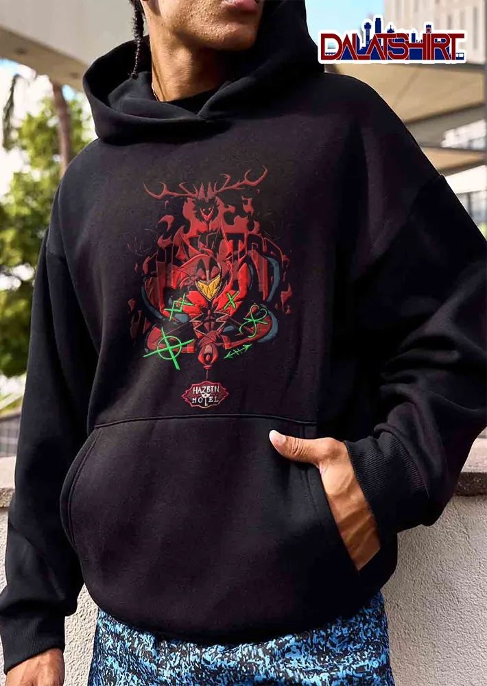 Hazbin Hotel Alastor Red Deer Demon Green Magic Symbols Tentacles Cartoon shirt