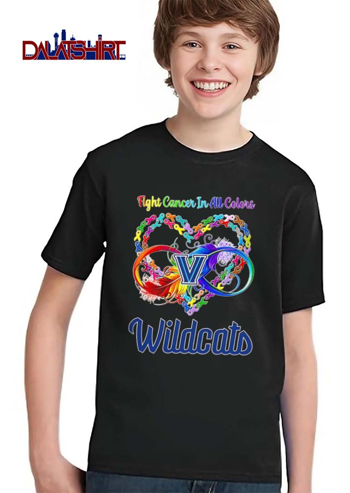 Villanova Wildcats NCAA Fight Cancer In All Colors Awareness Ribbons Heart Infinity Feather shirt
