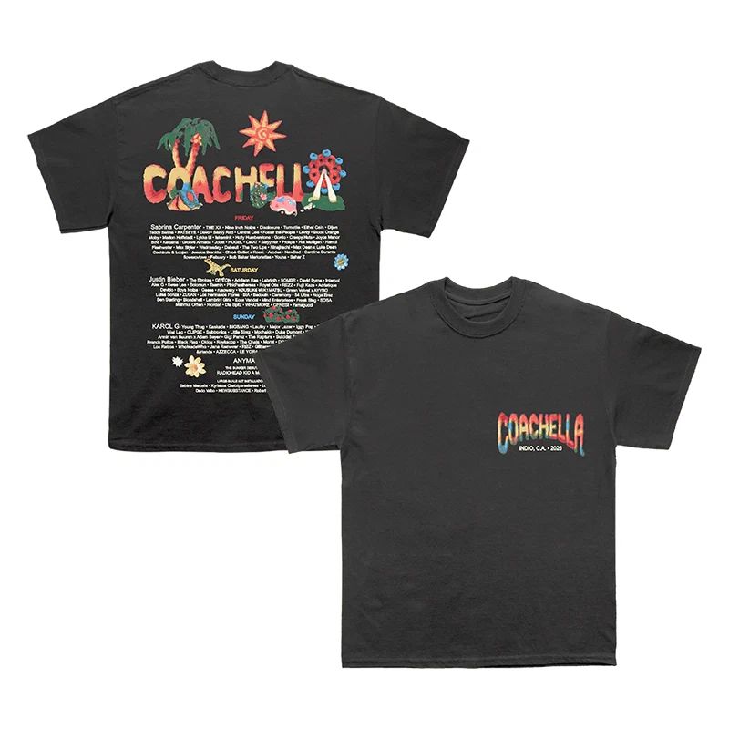 1Coachella 2026 Merch In Indio California Logo With Lineup Felt Cute 2026 TShirt