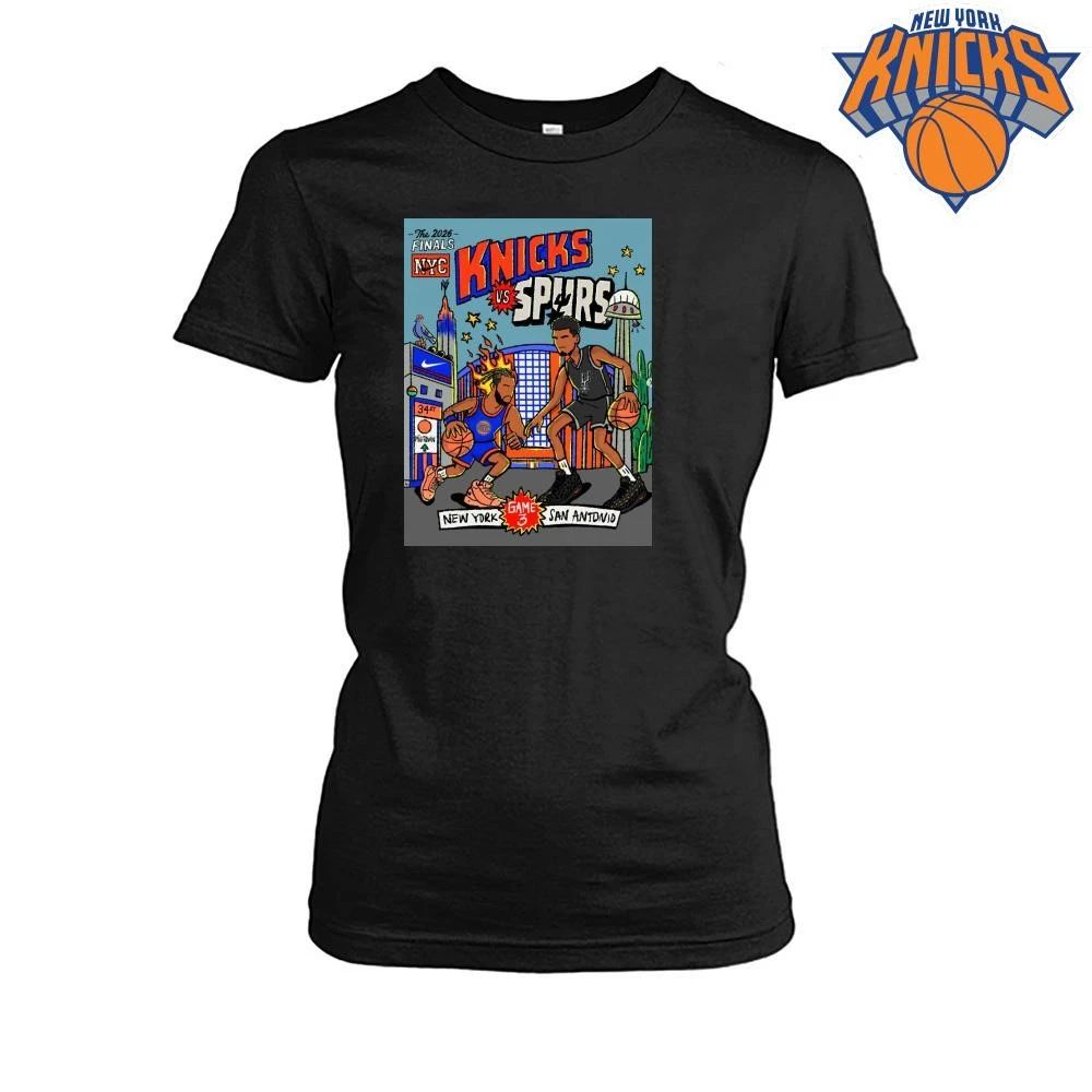 New York Knicks Vs San Antonio Spurs Jalen Brunson Victor Wembanyama Game 3 Cartoon Graphic Vintage NBA Finals 2026 Shirt