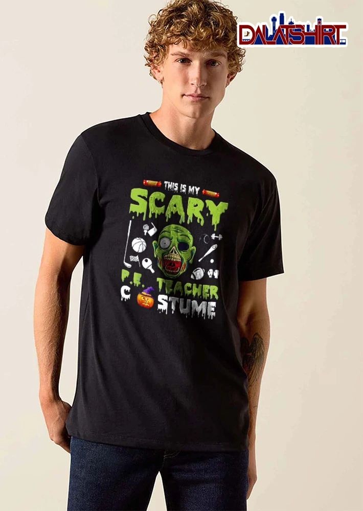 This Is My Scary Pe Teacher Costume Cartoon Zombie Head Sports Equipment Pumpkin shirt
