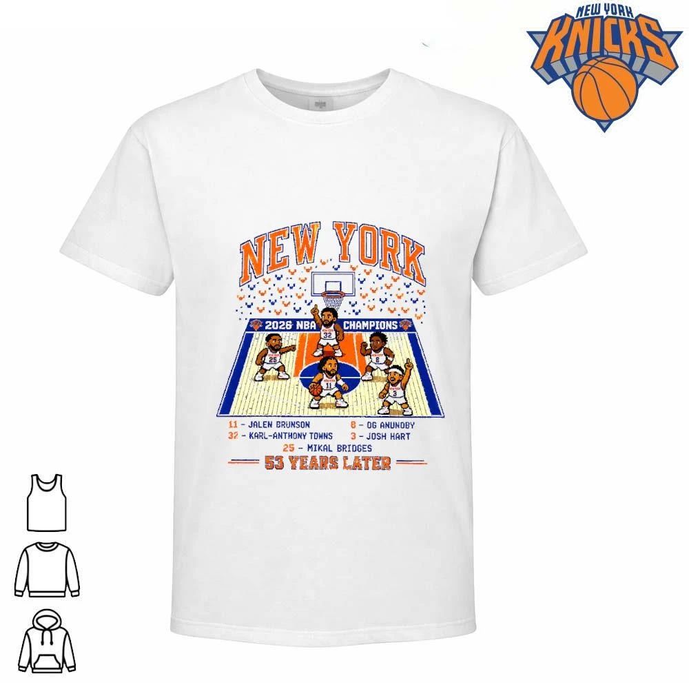 New York Knicks Champions NBA 2026 8 Bit Pixel Art Roster White Shirt